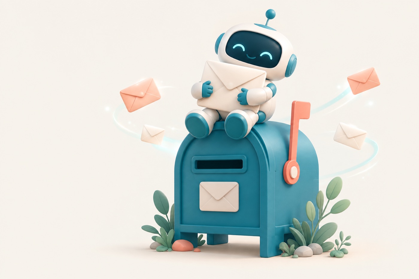 The Agent Inbox robot hugging an envelope on a mailbox