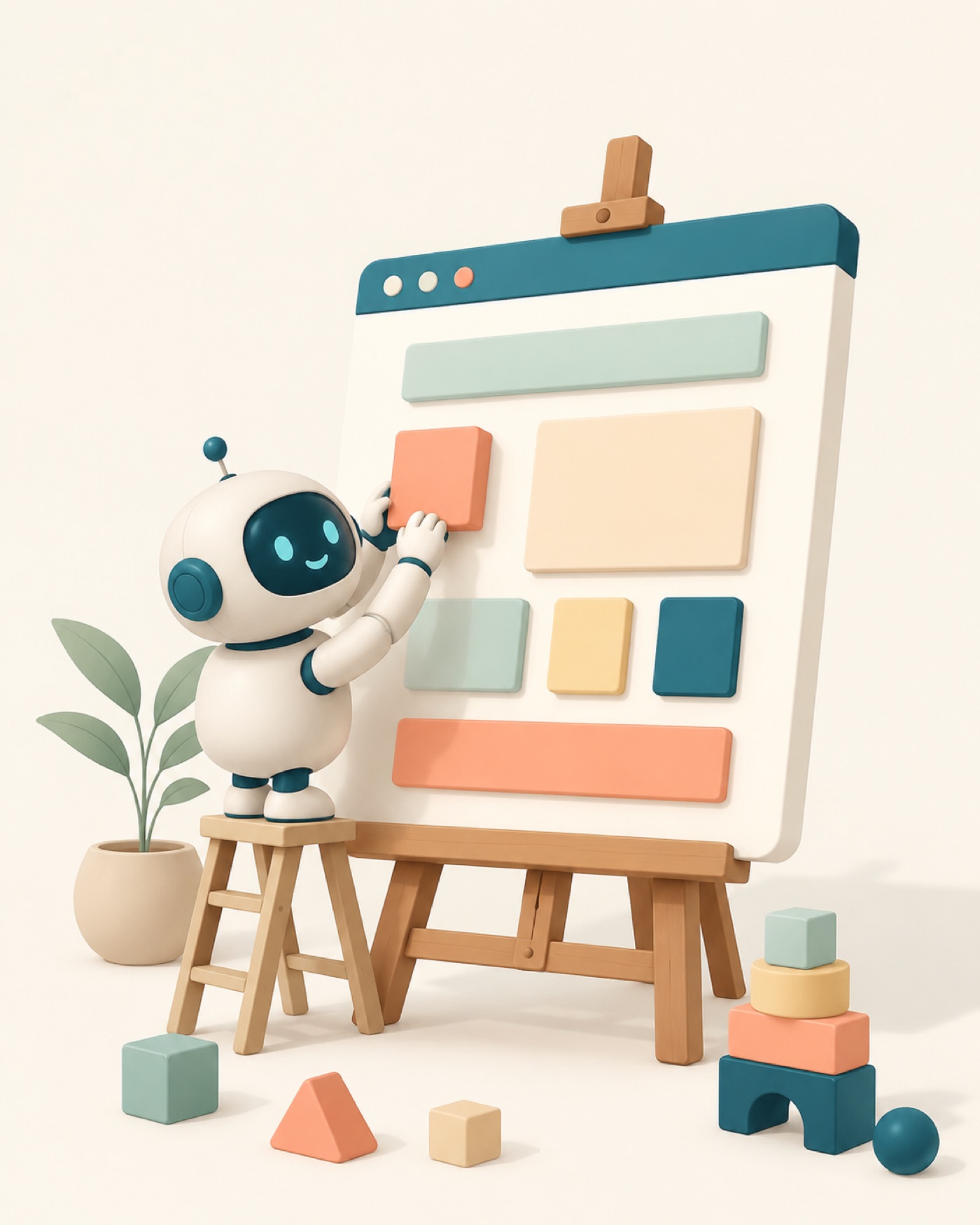 The Sites robot building a webpage on an easel